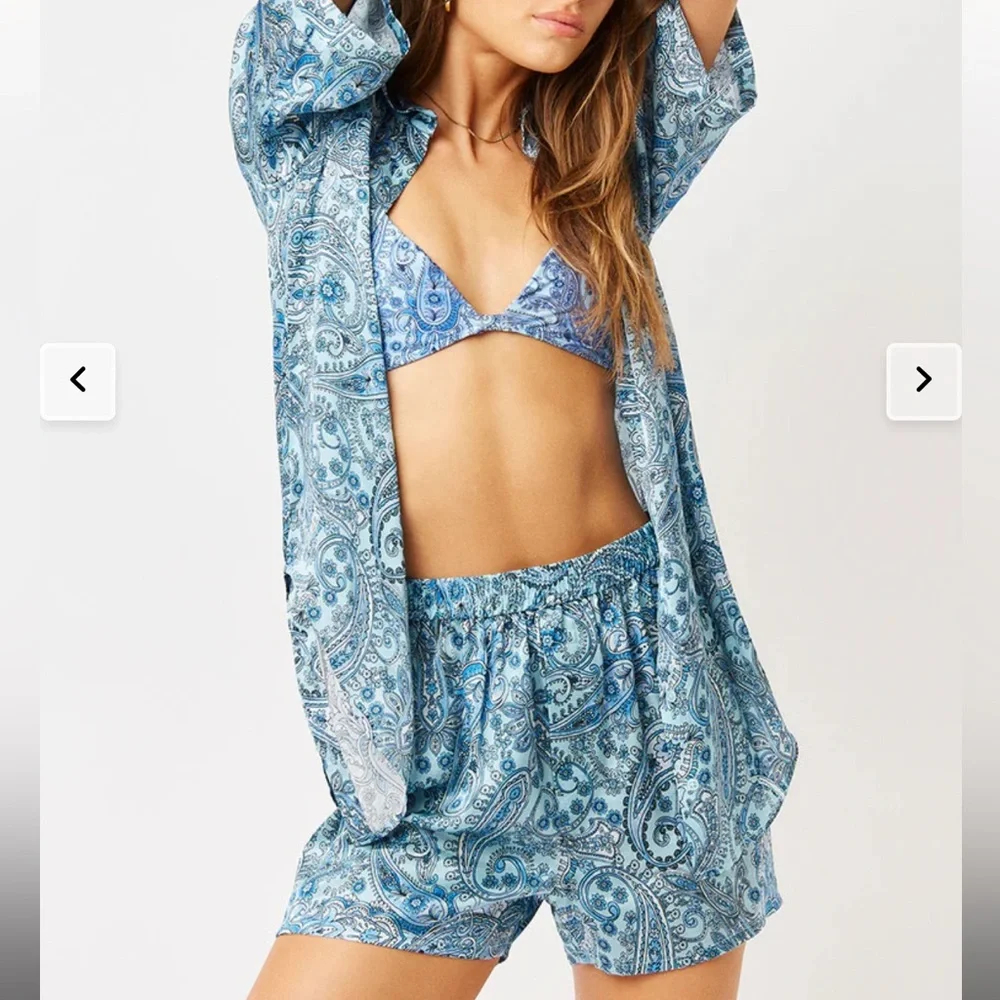 Frankie’s bikinis Fifi silk button up shirt and matching shorts. Cover up set. - Picture 4 of 4